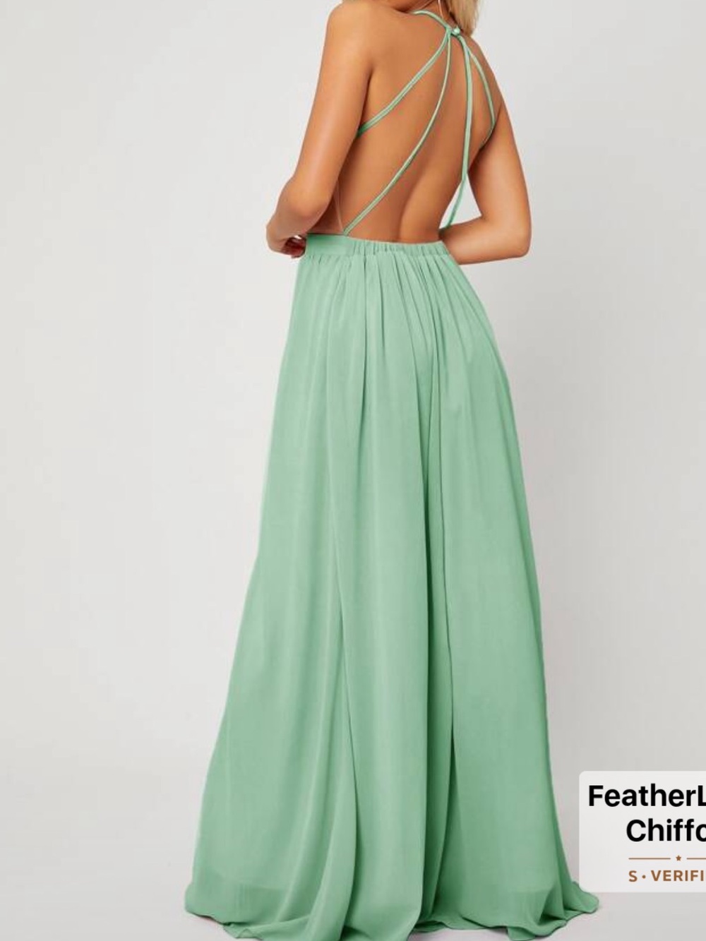 Open-Back Sage Green Chiffon Maxi Dress
